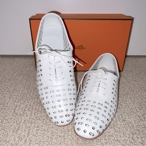BNIB Authentic Hermes White Leather Loafers Sneakers Shoes